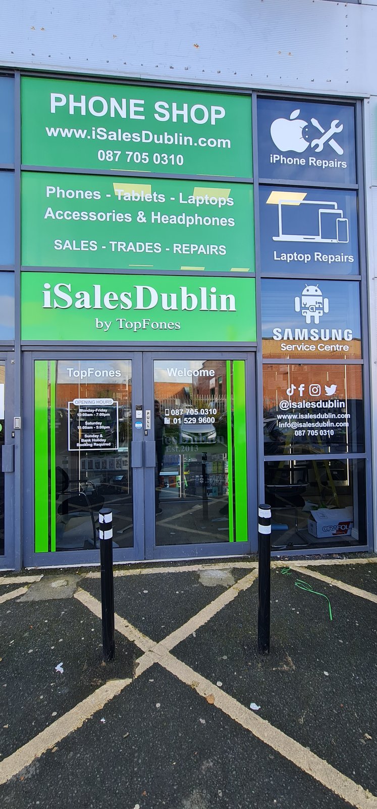 iSales Dublin shopfront design and window graphics by Shop Front Makers